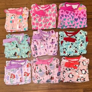 Little Sleepies Disney Princess and more Bundle with HTF prints size 7/8 EUC